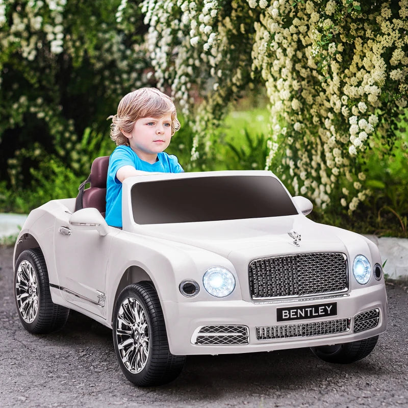 White Kids Electric Ride-On Car with Remote Control, LED Lights, Music