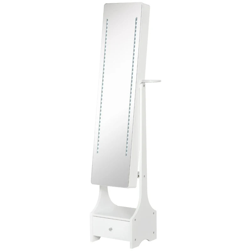 White Full Length Mirror Jewellery Cabinet with LED Lights and Storage