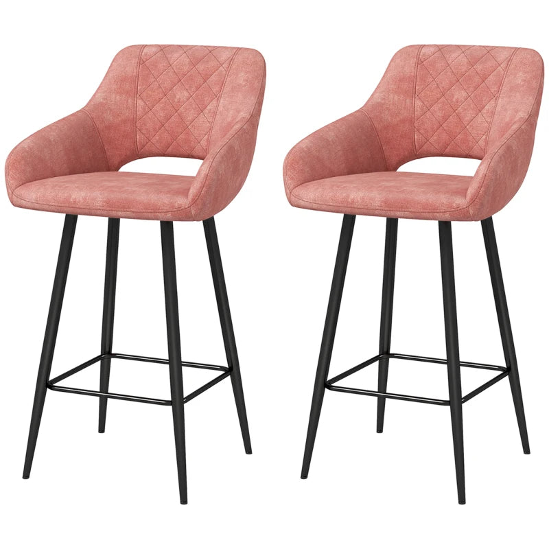 Set of 2 Pink Velvet Bar Stools