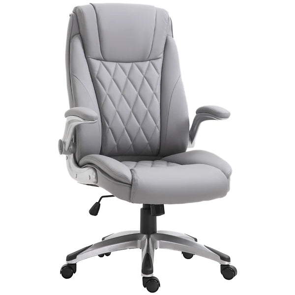 Grey High Back Swivel Office Chair with Flip-up Armrests