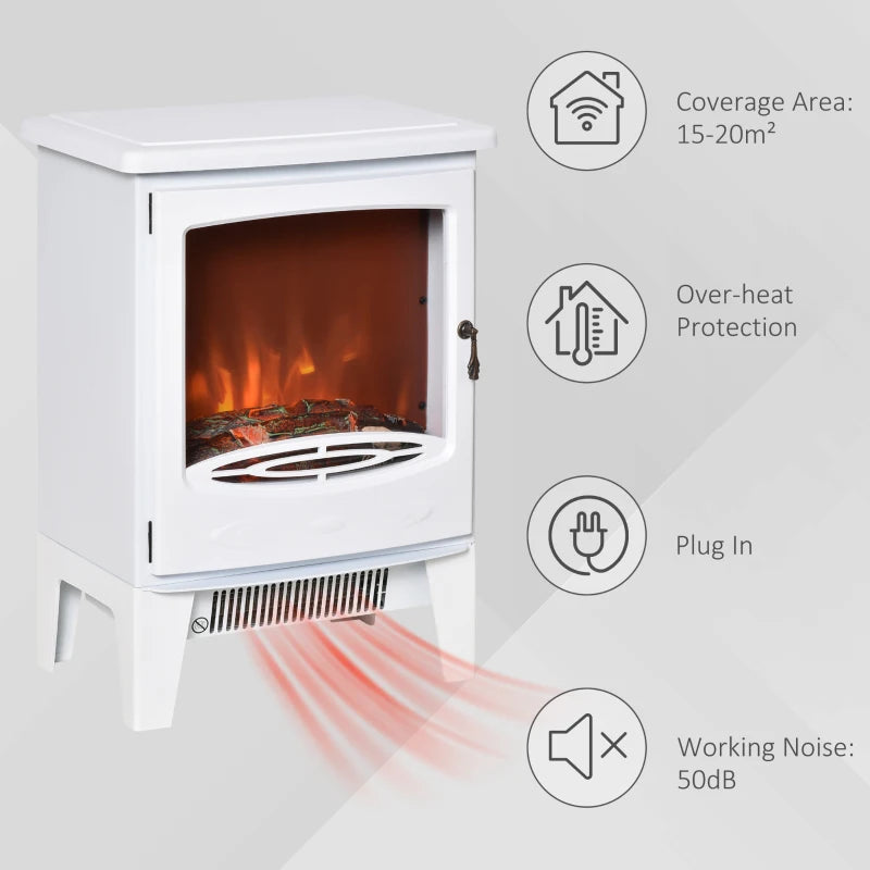 White Electric Fireplace Stove with Realistic LED Flame Effect