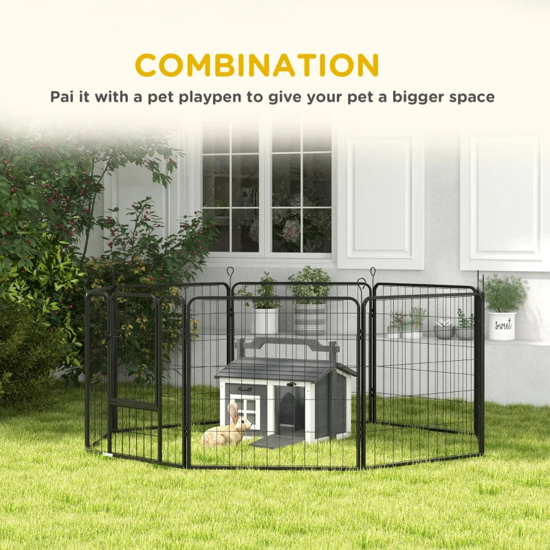 Grey Portable Indoor/Outdoor Rabbit Hutch with Top Handle and Openable Roof