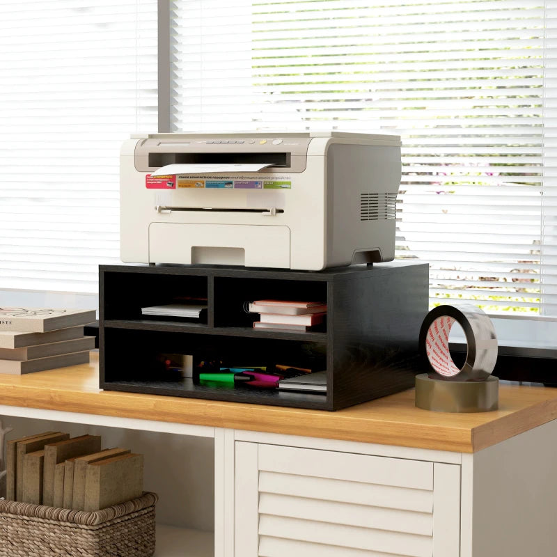 Black 3-Compartment Printer Storage Cabinet