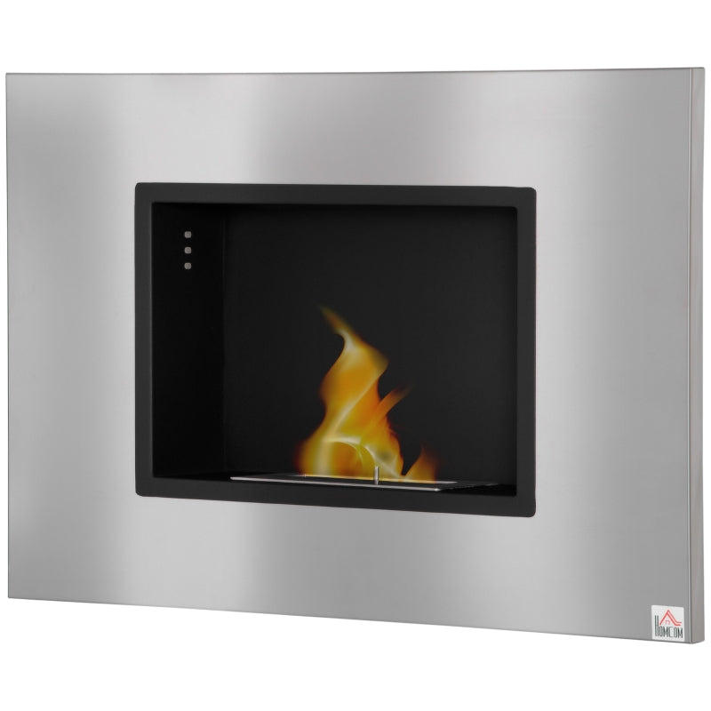 Silver Wall Mounted Bioethanol Fireplace - 1.5L Tank, 3 Hour Burn Time