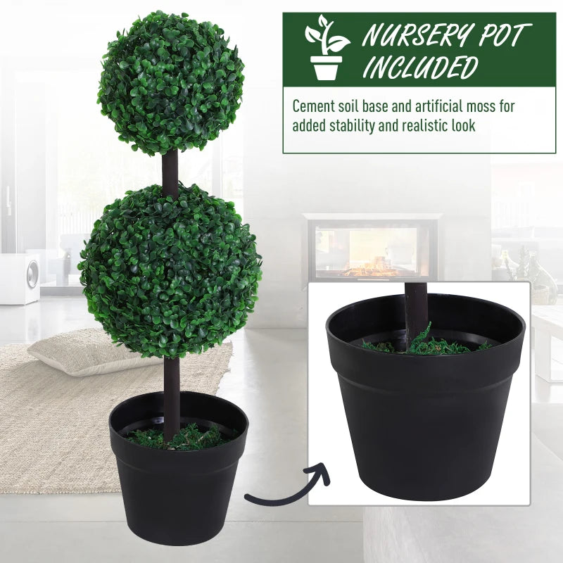 Set of 2 Green Boxwood Ball Topiary Trees - Indoor/Outdoor Decor (67cm)