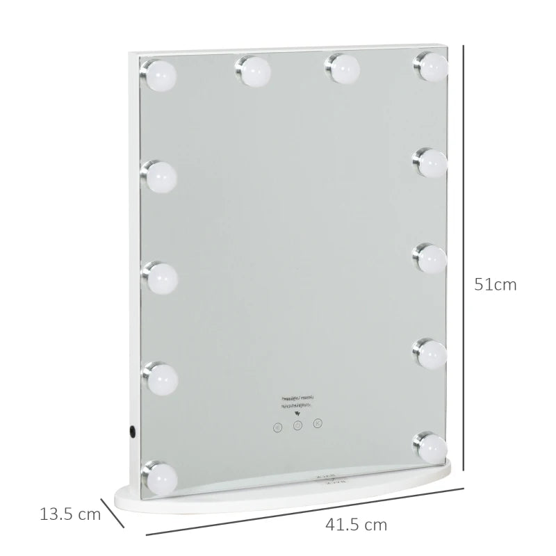 White Hollywood Vanity Mirror with 12 Dimmable LED Bulbs