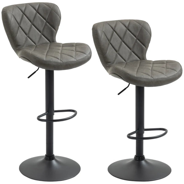 Dark Grey Swivel Barstools Set, 2 Breakfast Bar Chairs with Backrest & Footrest