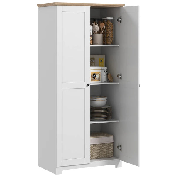 White 2-Door Kitchen Storage Cabinet, Freestanding Pantry Cupboard