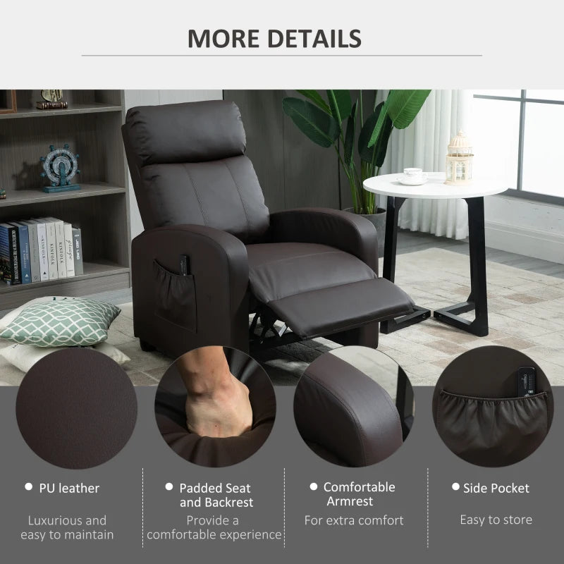 Brown Massage Recliner Armchair with Adjustable Leg Rest