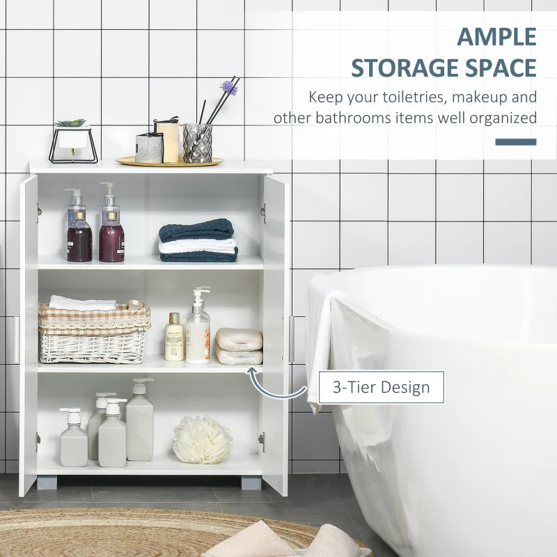 White Bathroom Storage Cabinet with 3 Tier Shelves