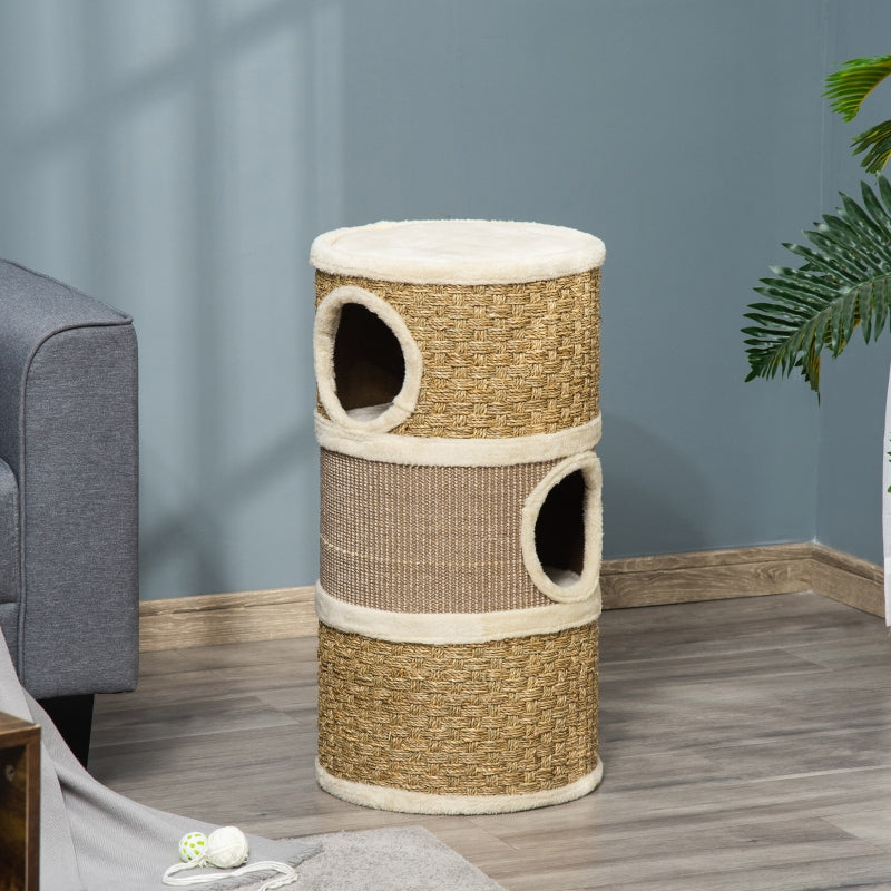 Cat Scratching Tower with Sisal Rope and Plush Platform - Grey