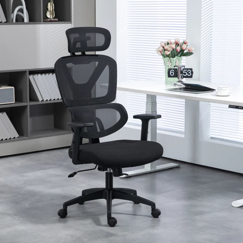 Black Mesh Office Chair with Lumbar Support & Swivel Wheels