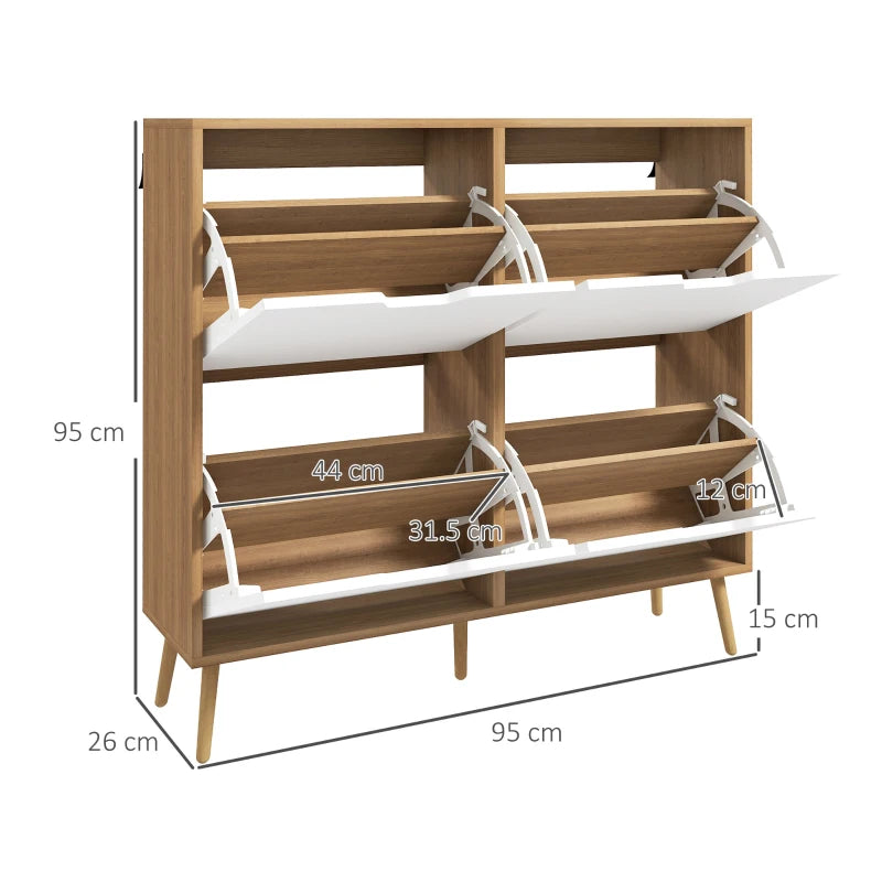 4-Drawer Natural Shoe Storage Cabinet for 16 Pairs