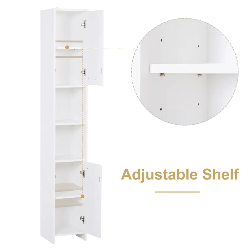 White Slim Tall Bathroom Storage Cabinet with Door & Shelves