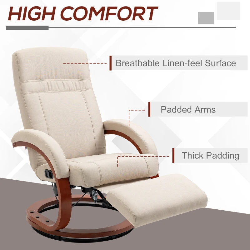 Beige Swivel Reclining Chair with Footrest