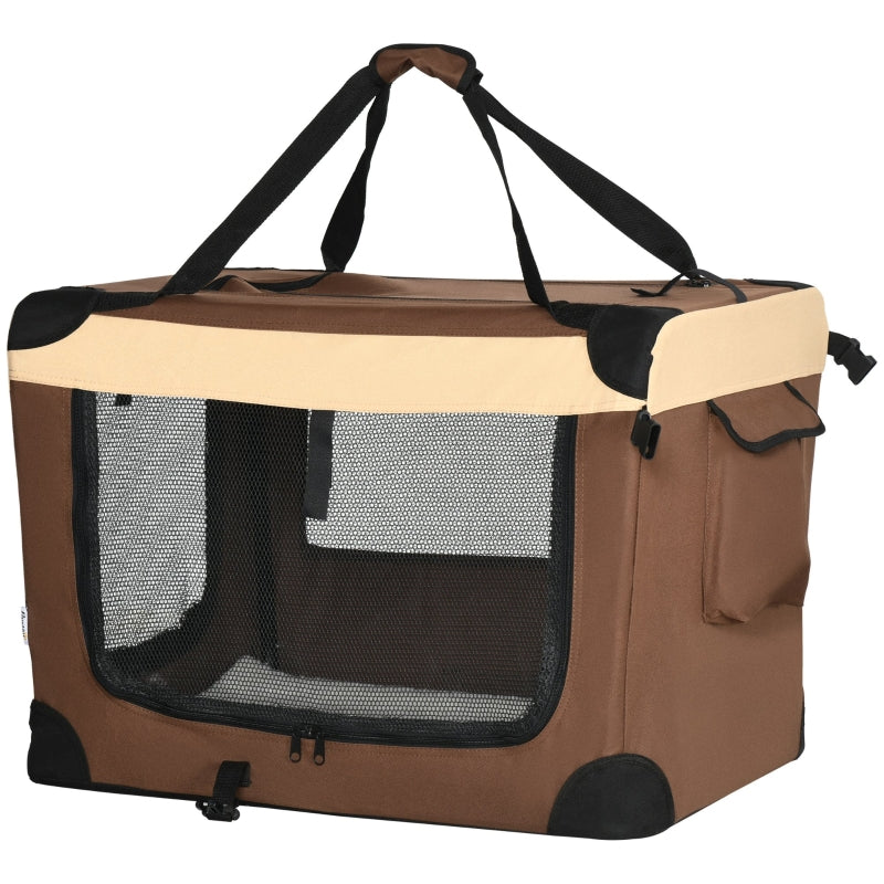 Foldable Brown Pet Carrier with Cushion - 70cm for Small Dogs and Cats