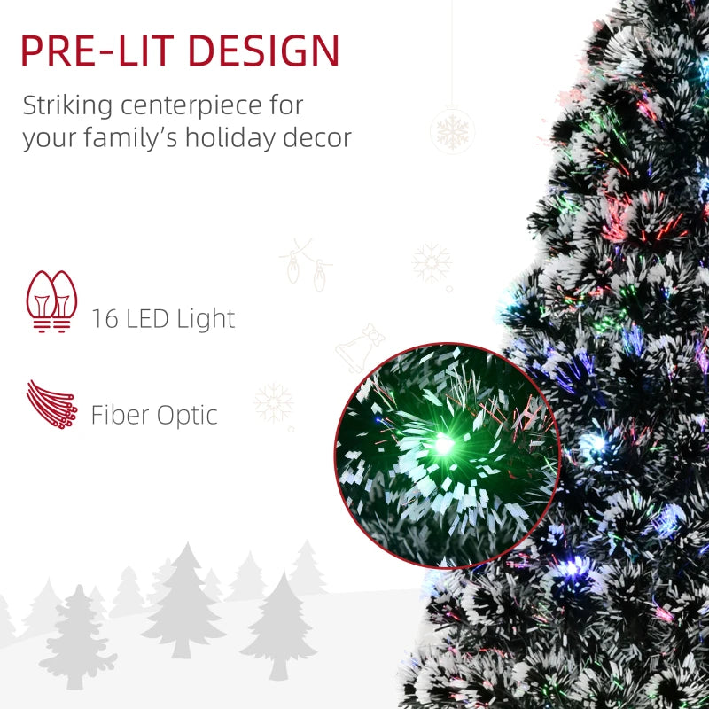 4ft Pre-lit Snow Xmas Tree with Colourful LED Lights, Green & White