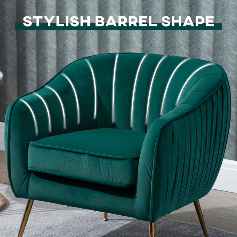 Green Velvet Tub Chair with Golden Metal Legs - Stylish Living Room Furniture