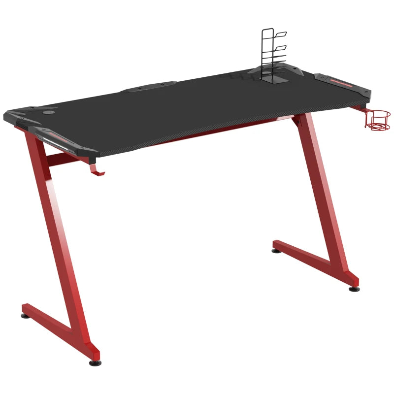 Carbon Fibre Gaming Desk with Storage, Black/Red