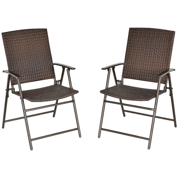 Brown Folding Rattan Seat Chairs Set of 2