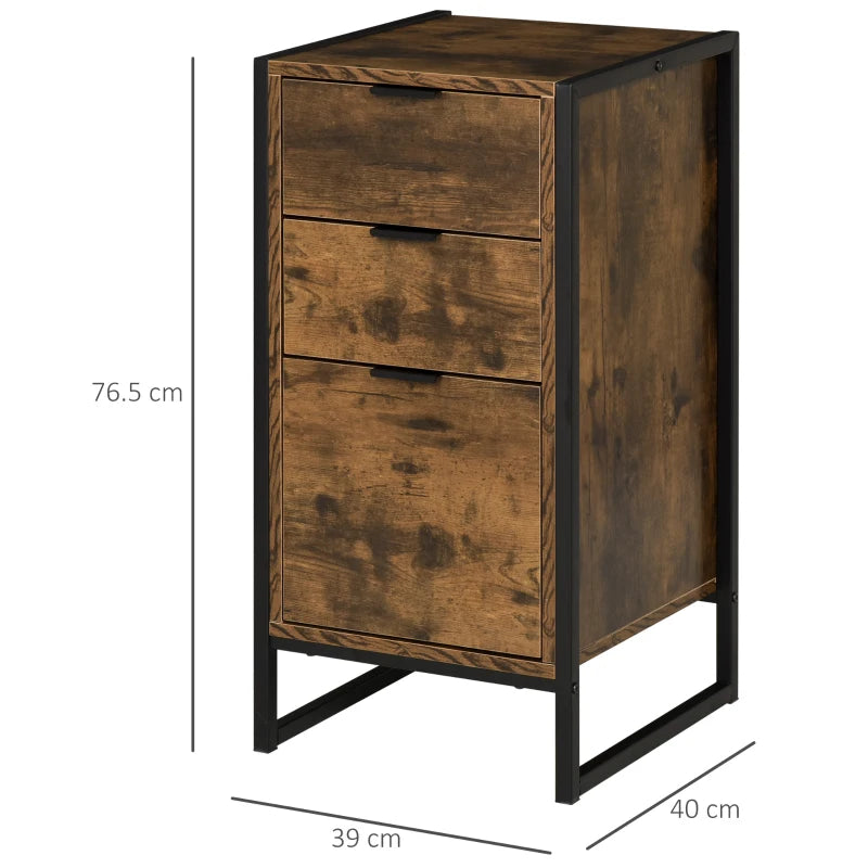 Rustic Brown 3-Drawer Industrial Dresser