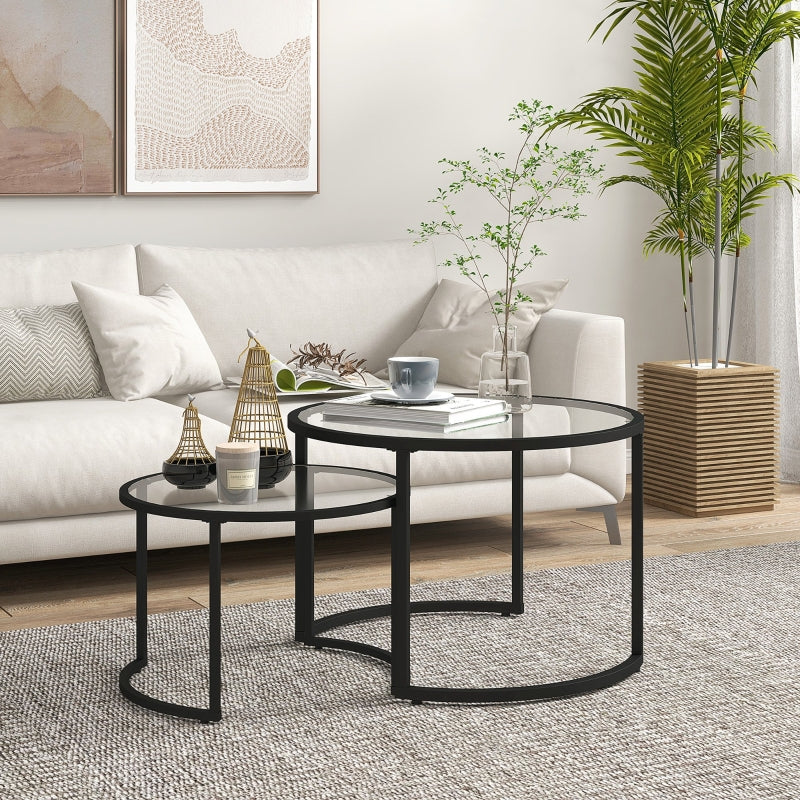 Modern Black Glass Nesting Coffee Tables Set