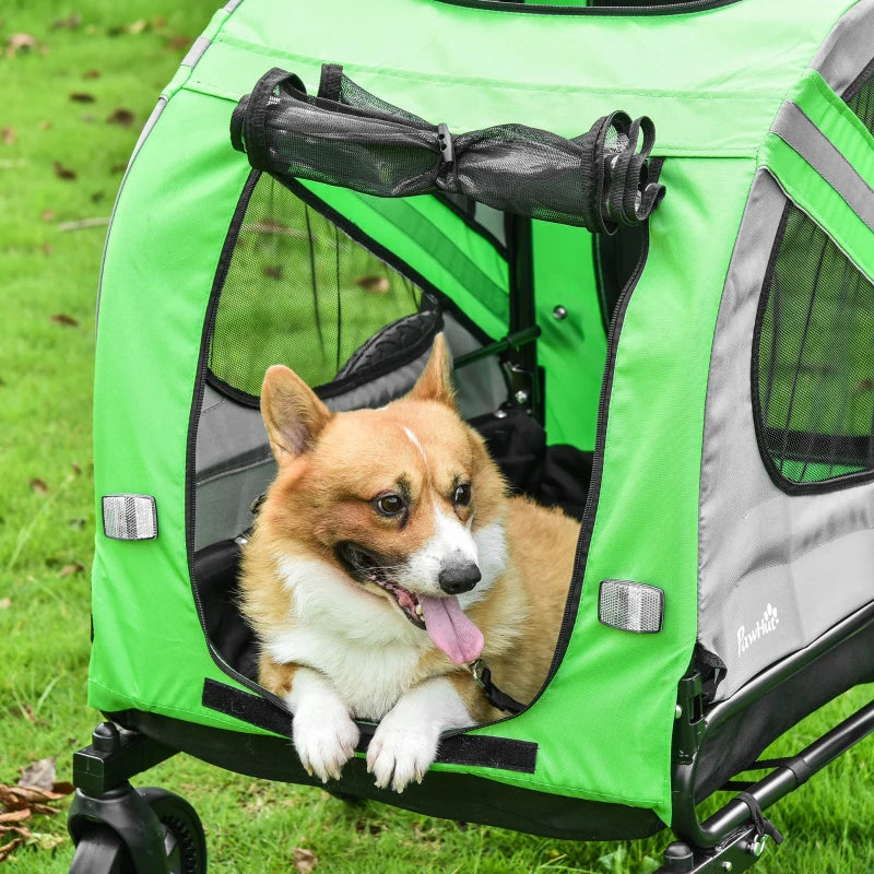 Green 2-In-1 Dog Bike Trailer & Pet Stroller with Reflectors