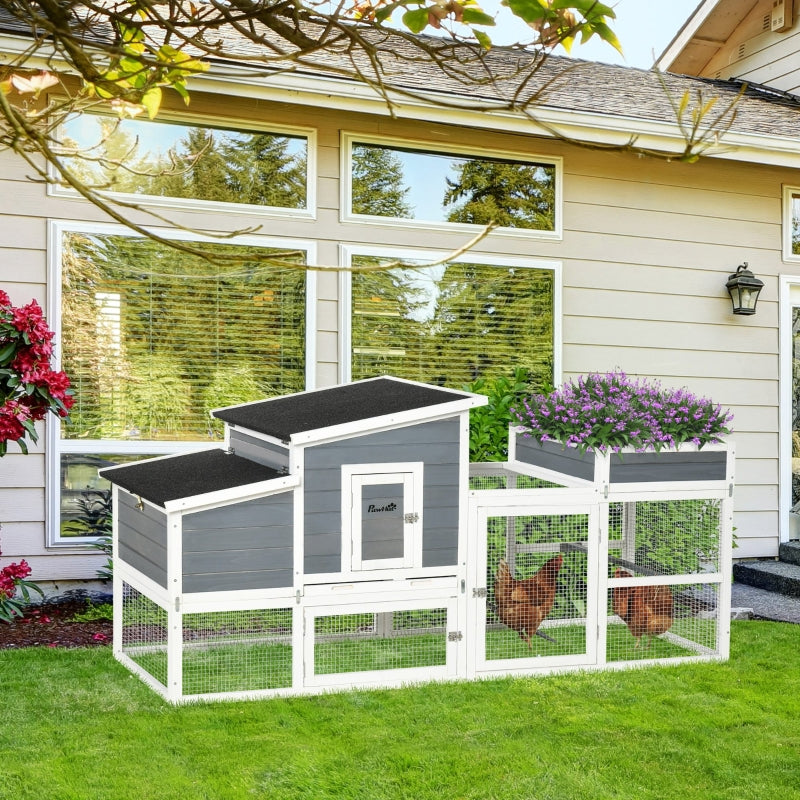 Wooden Outdoor Poultry Cage with Plant Box and Run, 191.5 x 80 x 90cm