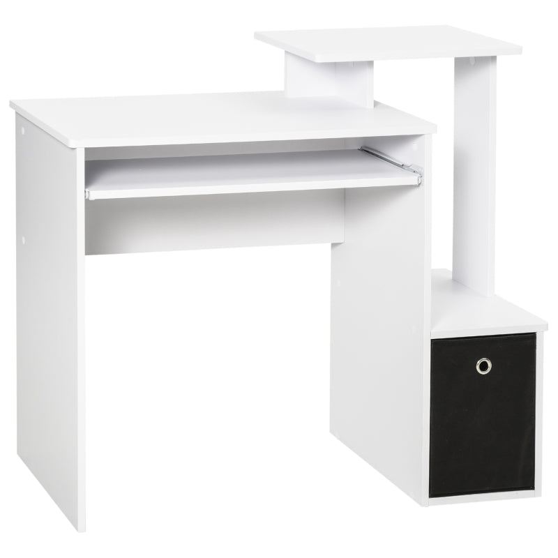 White Computer Desk with Sliding Keyboard Tray & Storage Drawer