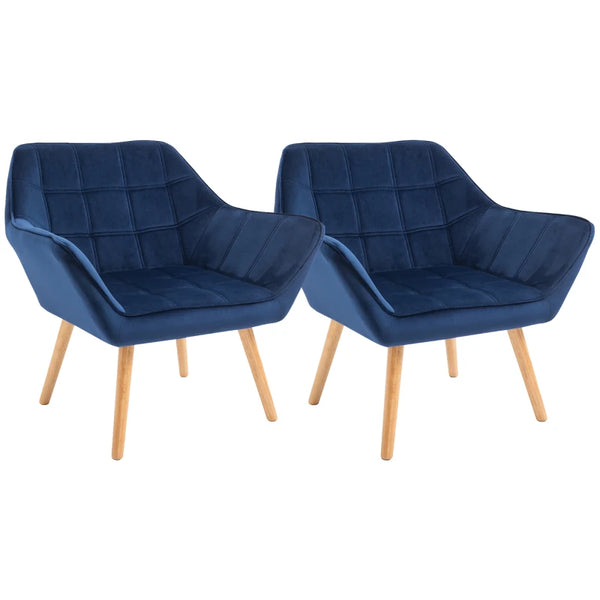 Blue Modern Armchair Set with Wide Arms and Slanted Back