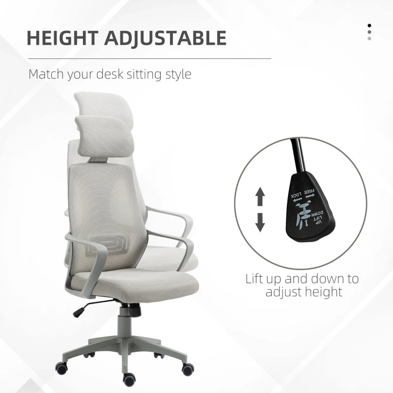 Grey Ergonomic Mesh Office Chair with Lumbar Support & Headrest
