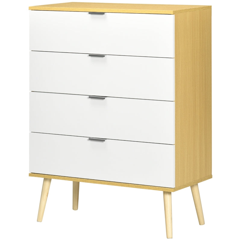 White and Natural 4-Drawer Storage Chest with Pine Wood Legs