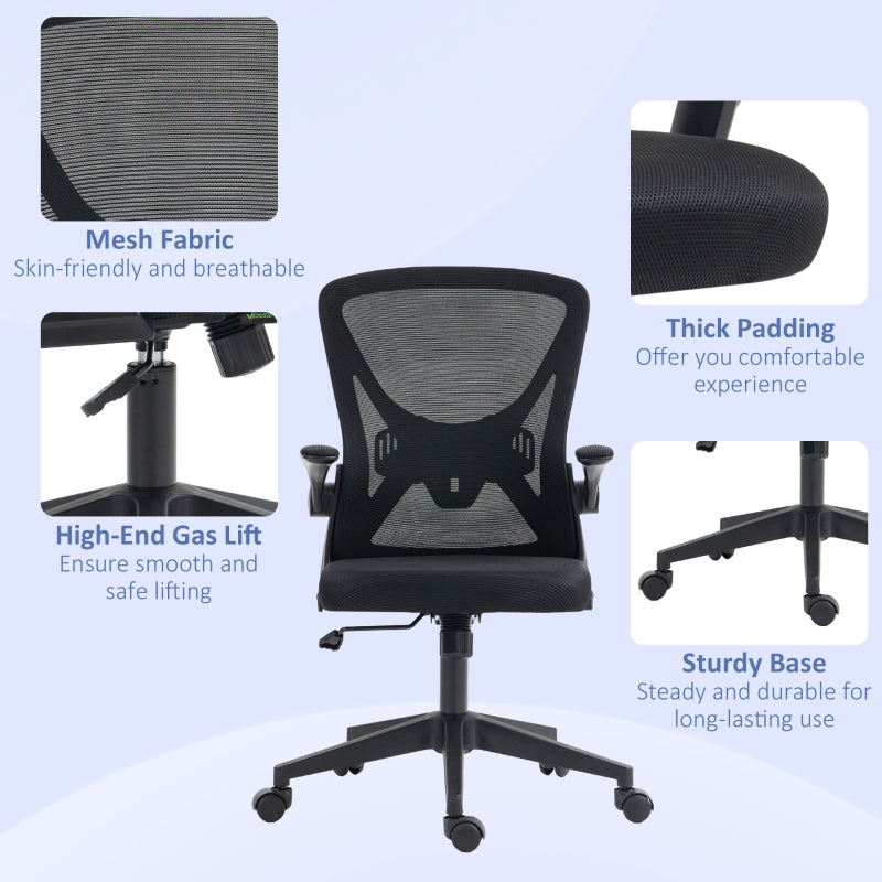 Black Mesh Office Chair with Flip-Up Arms