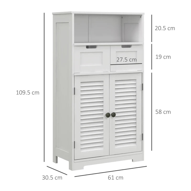 White 3-Part Bathroom Storage Unit with Shelf, Drawers & Cupboard