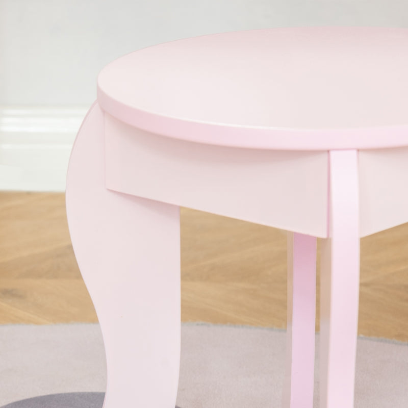 Kids Pink Vanity Table & Stool Set with Mirror - Dressing Play Desk