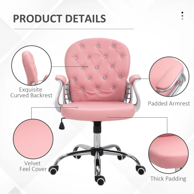 Vinsetto Pink Ergonomic Office Chair with Swivel Base & Castor Wheels