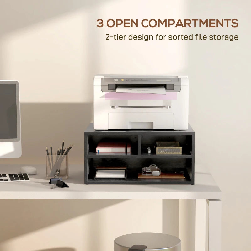 Black 3-Compartment Printer Storage Cabinet