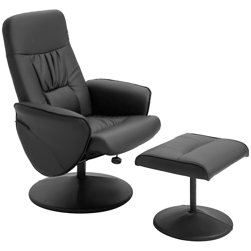 Black High Back Recliner Chair with Footstool