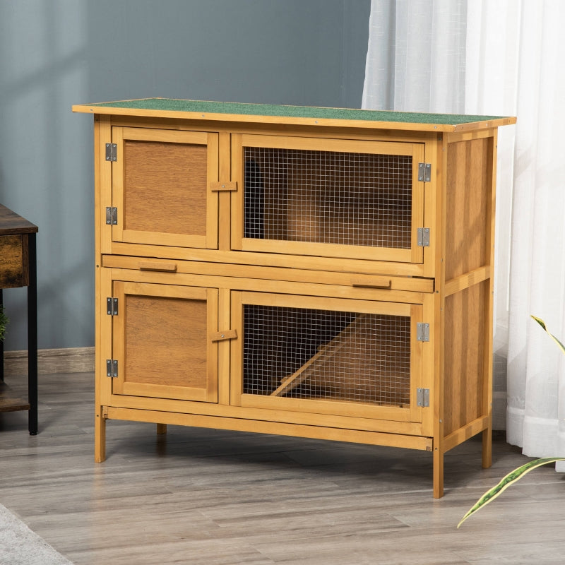 Brown 2-Tier Rabbit Hutch with Removable Trays - Ideal for 1-2 Rabbits