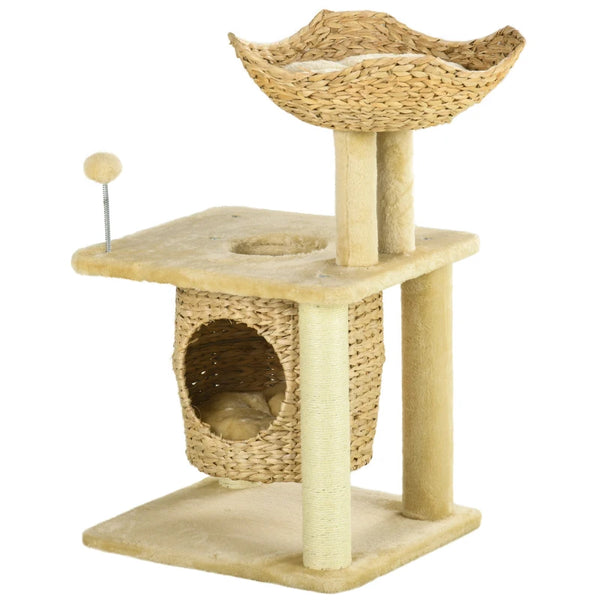 Beige Cat Tree with Scratching Posts, House, Bed & Toy Ball