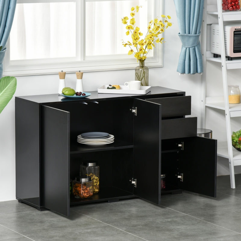 Black High Gloss Sideboard with Push-Open Design and 2 Drawers