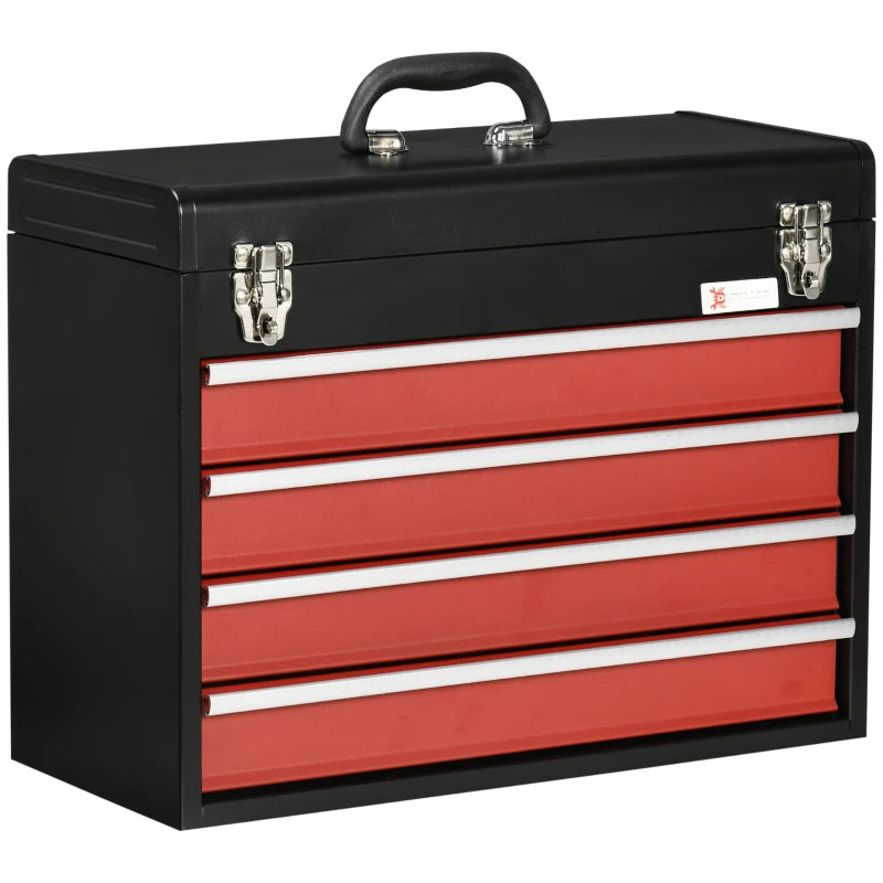 Black 4-Drawer Lockable Metal Tool Chest with Ball Bearing Runners