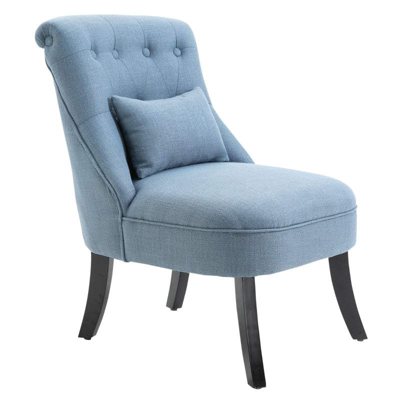 Blue Fabric Tub Chair with Pillow and Solid Wood Legs