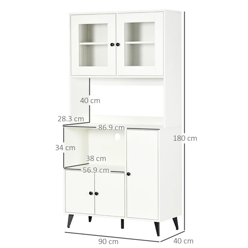 White Freestanding Kitchen Storage Cabinet with Doors, 180cm