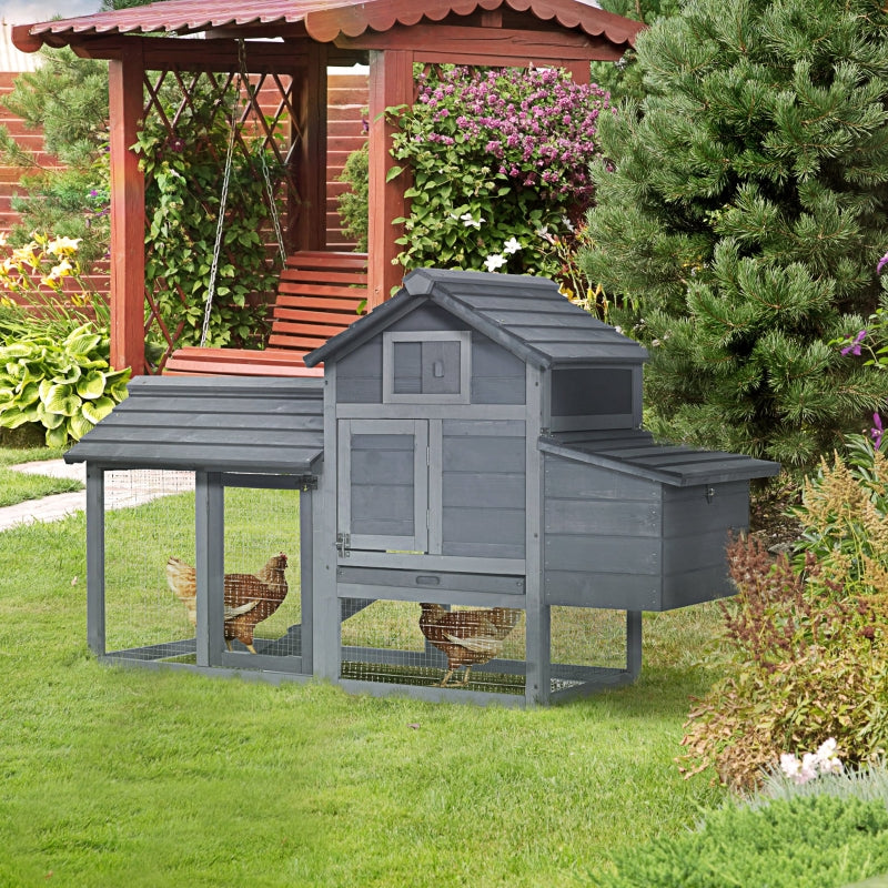 Grey Small Chicken Coop with Run and Nesting Box - 150.5 x 54 x 87cm