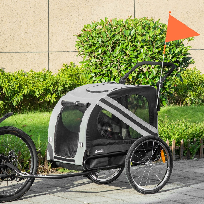 Grey Pet Bike Trailer Stroller with Reflectors