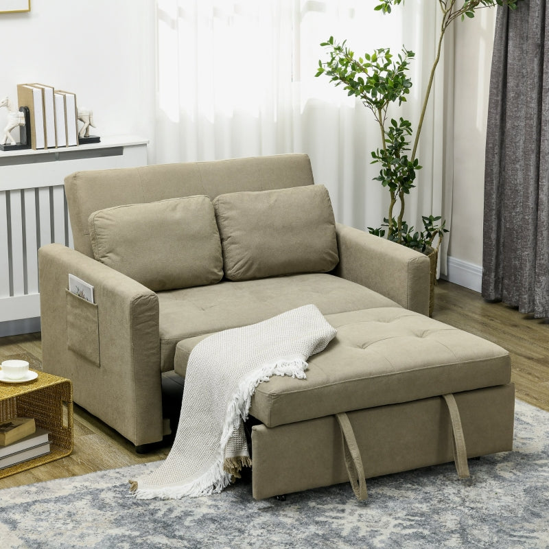 Convertible Loveseat Sofa Bed with Side Pockets, Light Brown