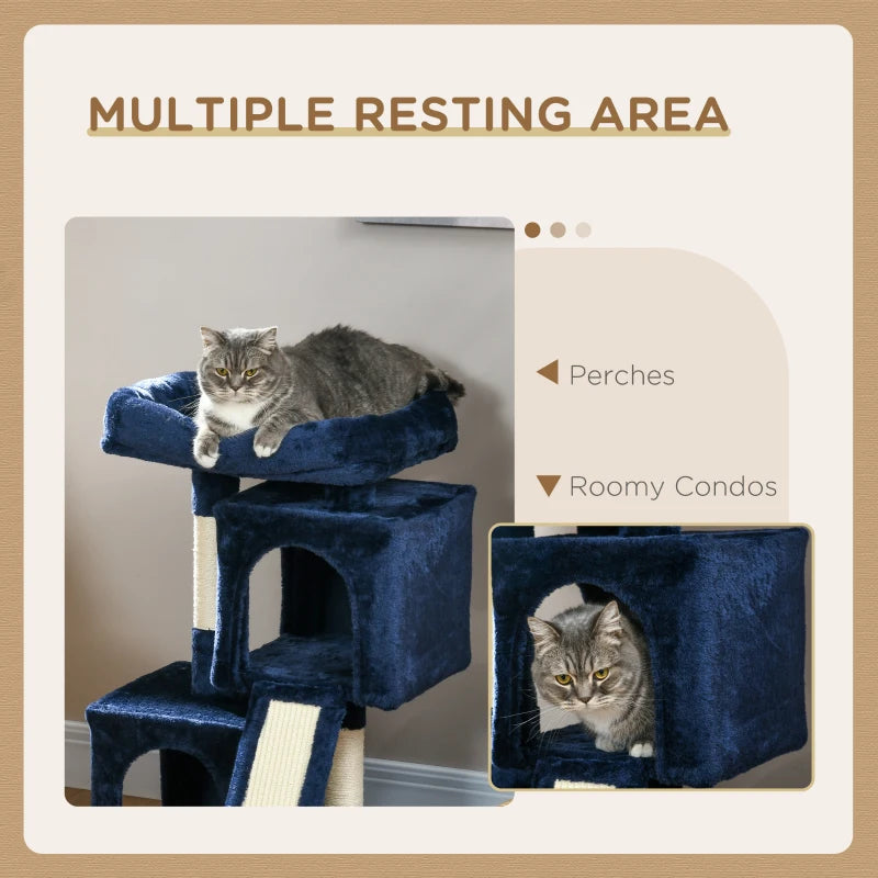 Navy Blue Cat Activity Tree with 2 Houses