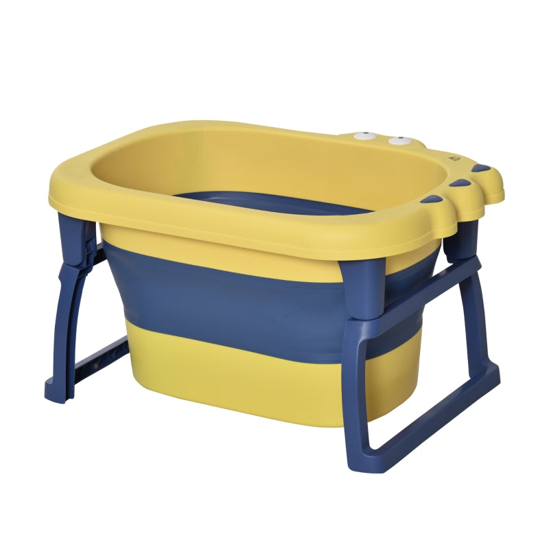 Yellow Collapsible Baby Bathtub with Stool Seat - 0-6 Years