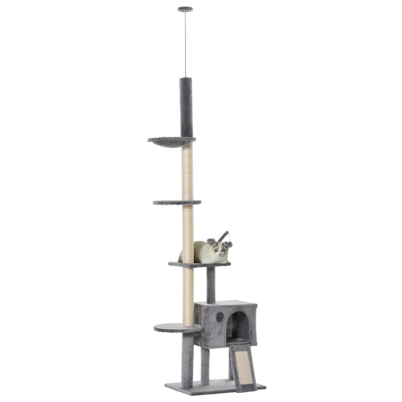 Large Grey Cat Tower - Ceiling High Multilevel Sisal Climber